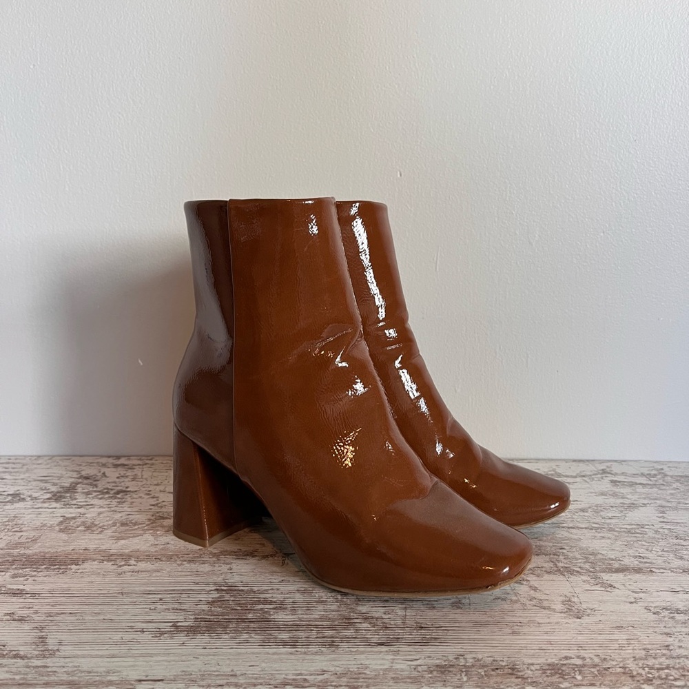 Sugar Brown Patent Ankle Boots